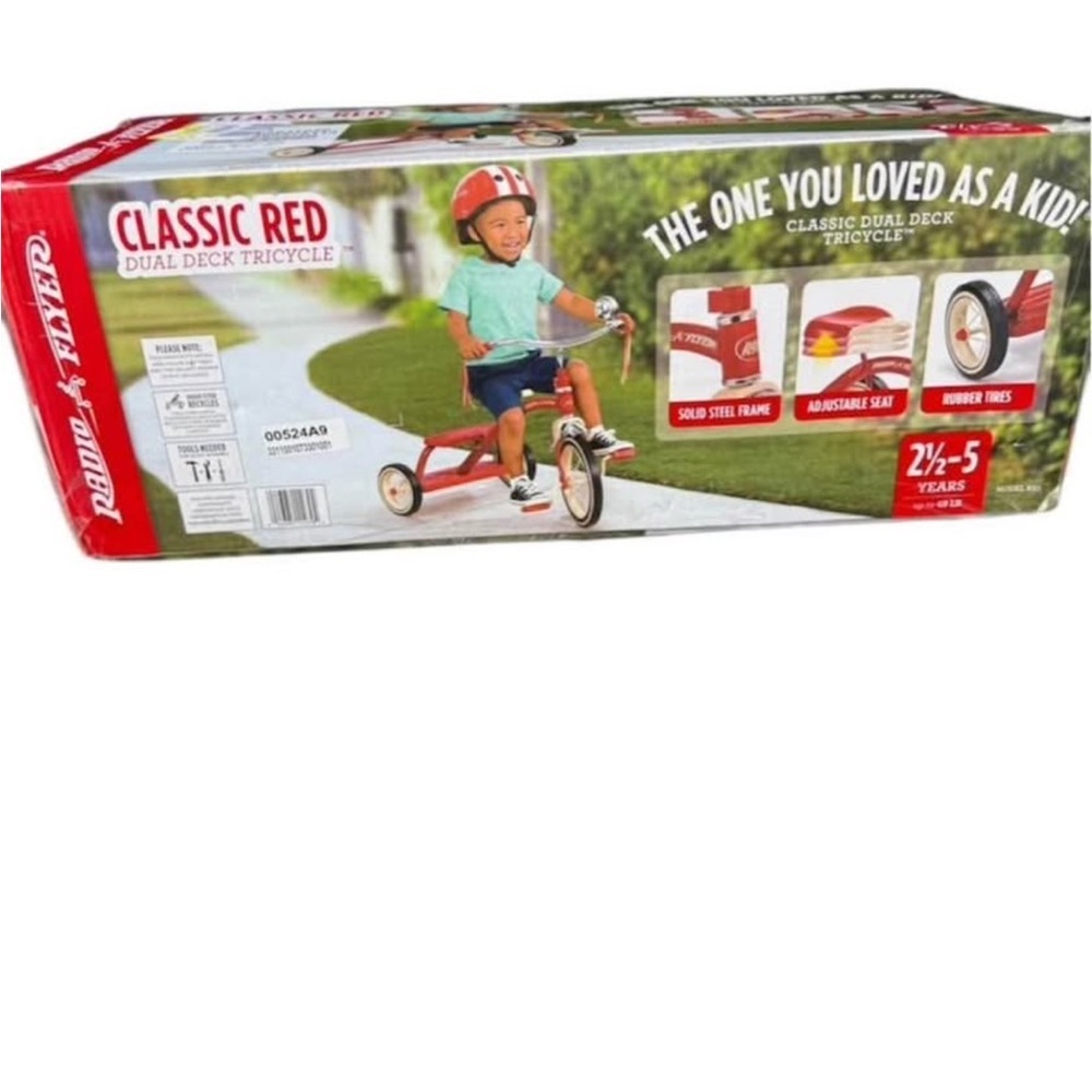 New In Box! Radio Flyer Retro Classic Red Dual Deck Tricycle Kids Ride On Toy - Picture 2 of 5